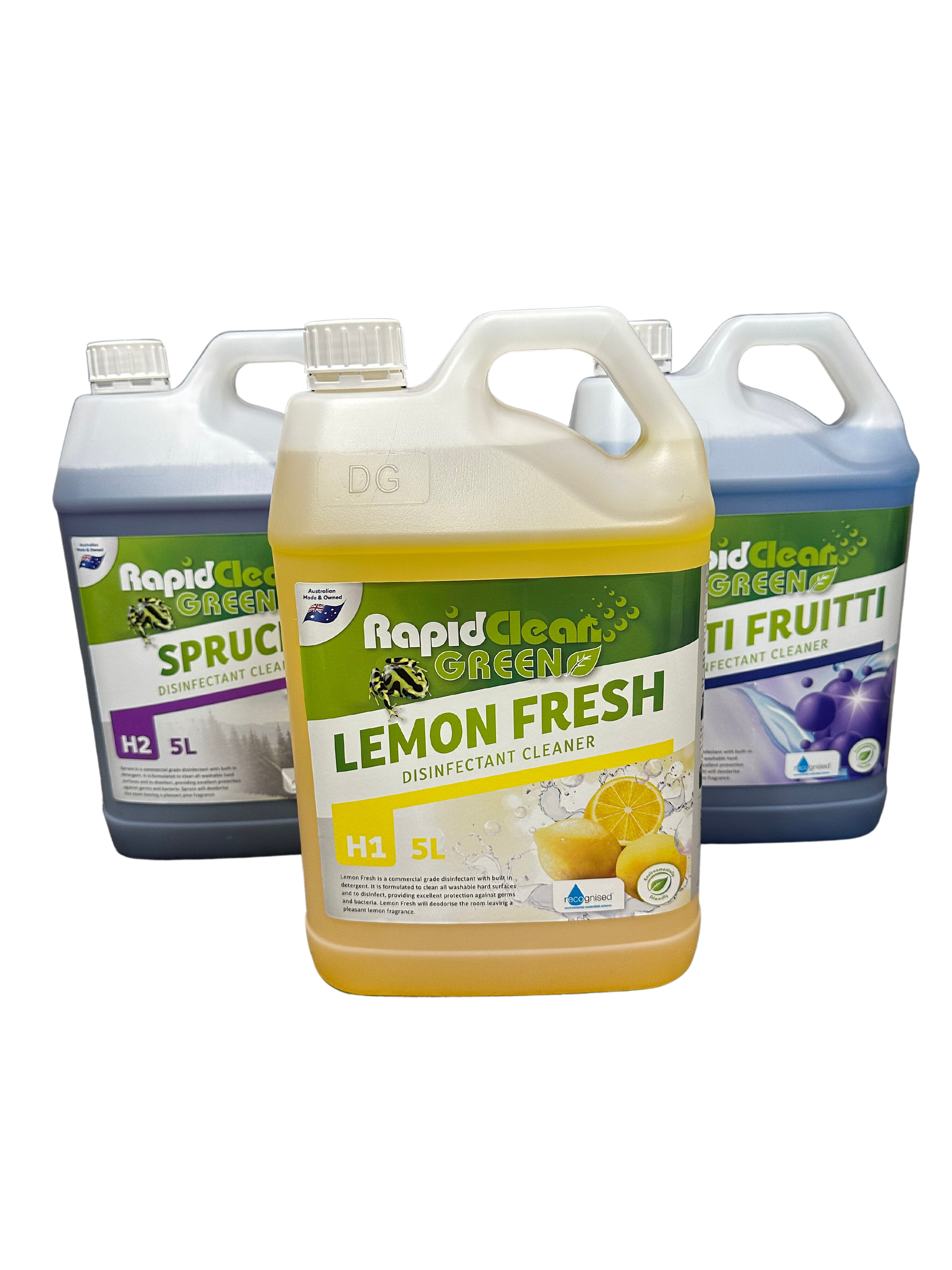 Lemon Fresh, Spruce & Tutti Fruitti is a commercial grade disinfectant with built-in detergent. It is formulated to clean all washable hard surfaces and to disinfect, providing excellent protection against germs and bacteria. It will deodorise the room leaving a pleasant fragrance.  Mackay