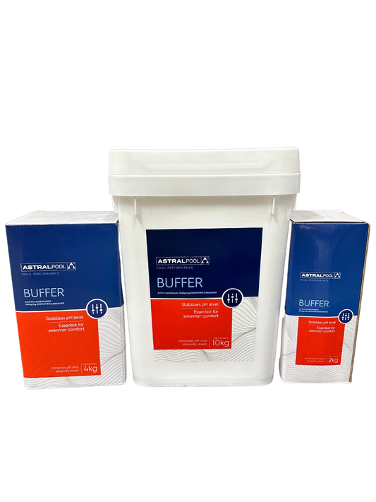 AstralPool Buffer raises total alkalinity to help maintain balanced water chemistry and reduce pH fluctuations.  Dosage per 10,000L: 200g increases Total Alkalinity by 10ppm. Mackay