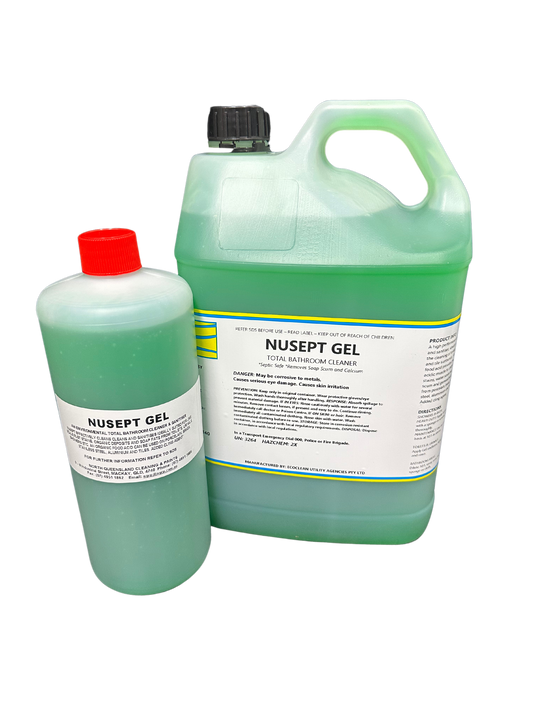 A high performance bathroom cleaner specifically formulated for cleaning and sanitising various surfaces found in bathrooms including toilets, urinals and tile surrounds.  It is designed to effectively remove soap scum, rust stains, water scales marks, and other common bathroom stains and grime. Nusept is a gel formula, so it is easy to apply to surfaces like sinks, toilets, showers, bathtubs, tiles, countertops, and fixtures. Mackay