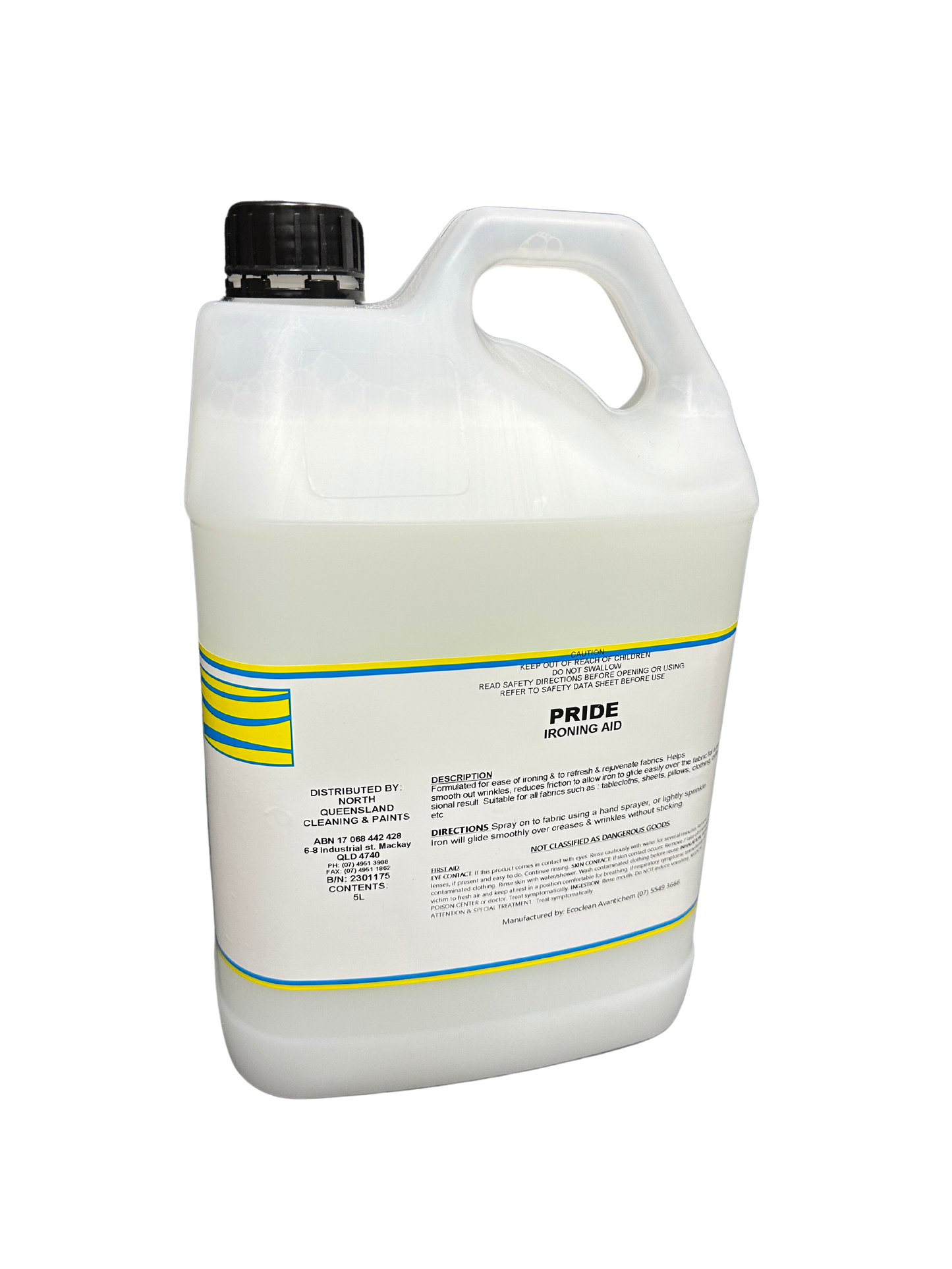 Pride is our ironing-aid formular designed to provide a crisp new look to all cottons, synthetics etc. With inbuilt lubricants to allow the soleplate to glide effortlessly over the heaviest ironing. NOTE: Biodegradable and Septic Safe. Mackay