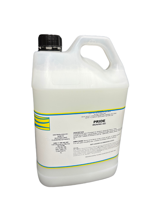 Pride is our ironing-aid formular designed to provide a crisp new look to all cottons, synthetics etc. With inbuilt lubricants to allow the soleplate to glide effortlessly over the heaviest ironing. NOTE: Biodegradable and Septic Safe. Mackay