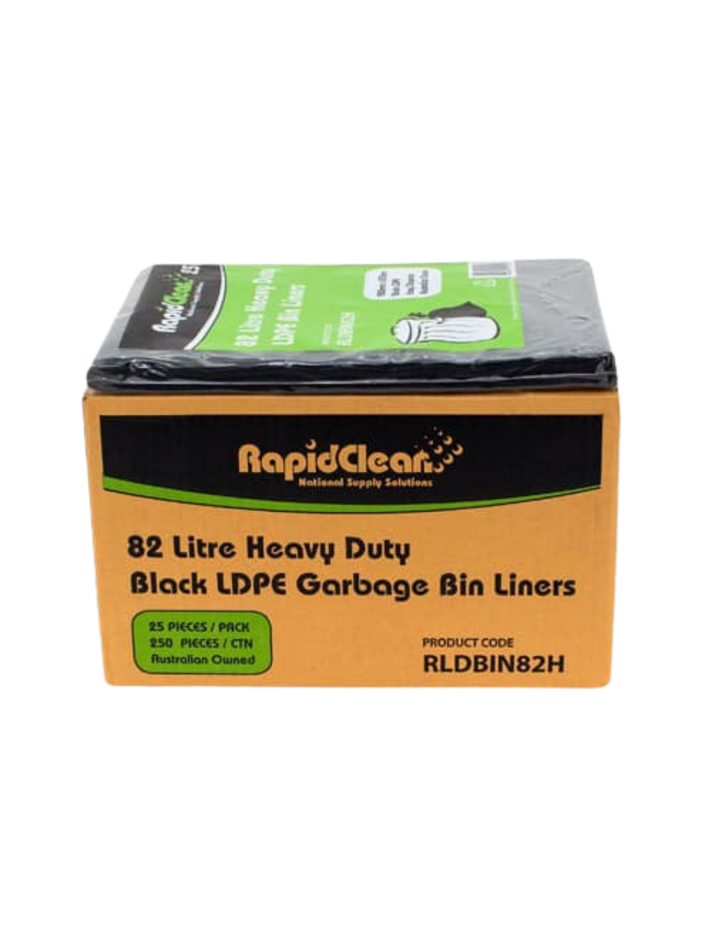 RapidClean Heavy Duty Black LDPE Garbage Bags 82L